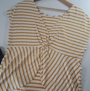GREEN ENVELOPE open back striped Yellow and White Cap sleeve top LARGE
